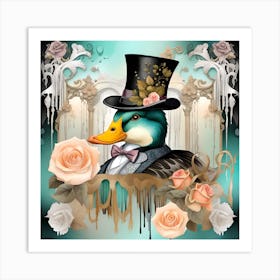 Duck In Top Hat Watercolor Splash Dripping 14 Art Print
