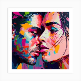 Painted Face Couple Abstract Portrait Art Print