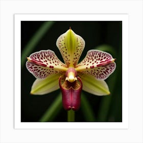 A Close Up Of A Single Exotic Orchid With Intricate Patterns 1 Art Print