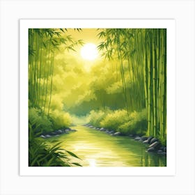 A Stream In A Bamboo Forest At Sun Rise Square Composition 340 Art Print