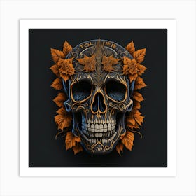 Skull With Leaves Art Print