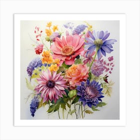 AI Aqua Flora: Captivating Watercolor Blossoms Art Print