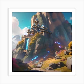 Fantasy Castle In The Mountains Art Print