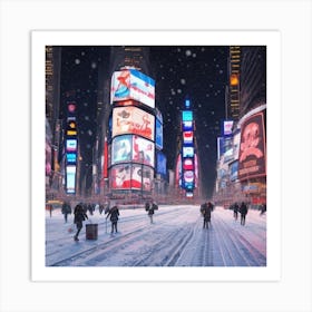 Times Square In The Snow 1 Art Print