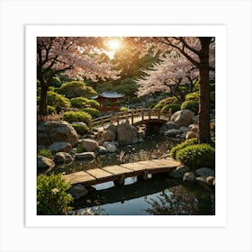 Cherry Blossoms In Japanese Garden Art Print