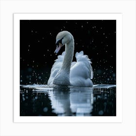 Swan In The Rain Art Print