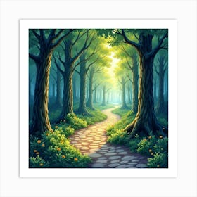 Enchanting Watercolor Forest Path With Magical Lights 1 Art Print