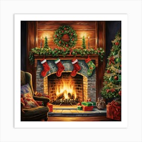 Christmas Fireplace 7 Art Print