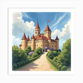 Watercolor View Of A Spanish Castle With A Dramatic Sky Art Print