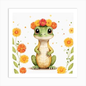Floral Baby Lizard Nursery Illustration (26) Art Print