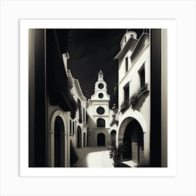 Black And White Street Scene Sorrento Art Print