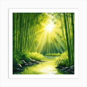 A Stream In A Bamboo Forest At Sun Rise Square Composition 276 Art Print