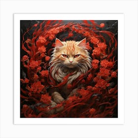 Cat In Red Art Print