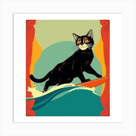 Cat On Surfboard Art Print