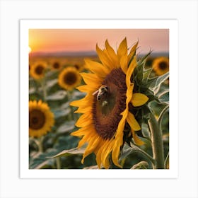 Sunflowers At Sunset Art Print