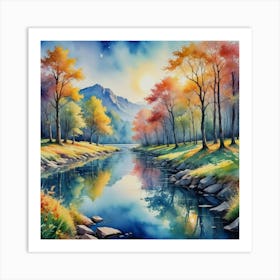 Autumn River Infinite Glow: The Magic of Mountain Streams Art Print