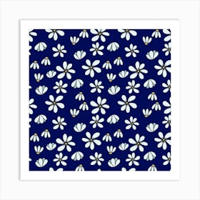 Daisies On A Blue Background Art Print