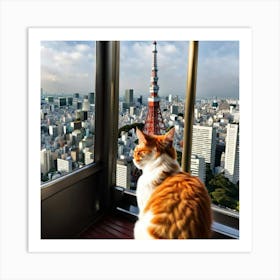 Cat Looking Out Of Window Art Print