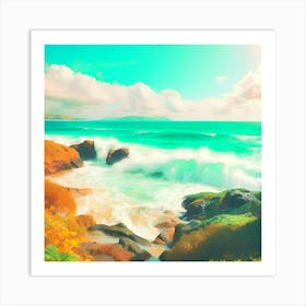 Rocky Shore With Waves Art Print