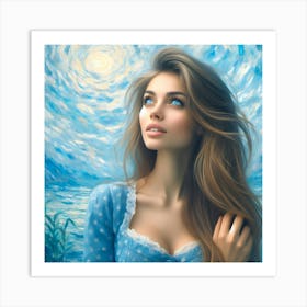 Beautiful Girl In Blue Dress 1 Art Print