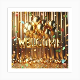 Welcome Gold Balloons Art Print