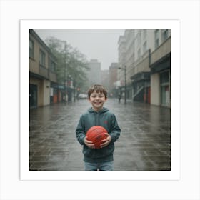 Portrait Of A Boy Holding A Basketball Art Print