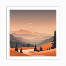 Misty mountains background in orange tone 65 Art Print