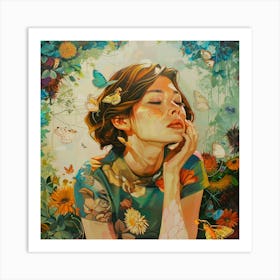 Girl With Butterflies Art Print