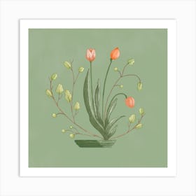 Tulips Ikebana On Sap Green Art Print