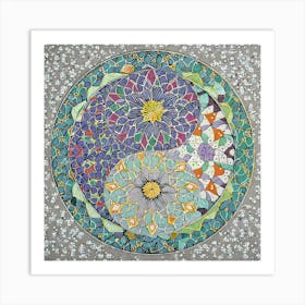 Firefly Beautiful Modern Intricate Floral Yin And Yang Japanese Mosaic Mandala Pattern In Gray, And (7) Art Print