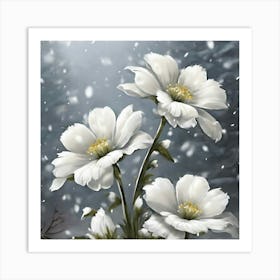 Snowy White Flowers Art Print