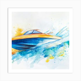 Speed Boat Watercolor Illustration Art Print