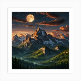 Mountain Landscape At Night 1 Art Print