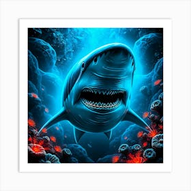 Shark In The Ocean - Vivid Coloring Art Print