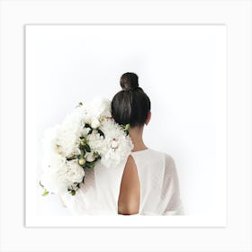 Back View Of A Woman With Flowers Art Print