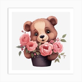 Teddy Bear With Roses 18 Art Print