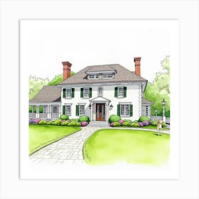 Watercolor Of The Tredegar House In Newport, Featuring Its Elegant Design And Beautiful Gardens Art Print