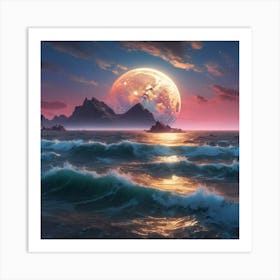 Full Moon Over The Ocean 18 Art Print