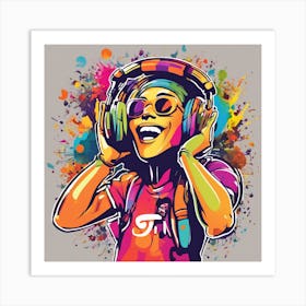 Dj Girl With Headphones Art Print