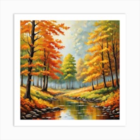 Forest In Autumn In Minimalist Style Square Composition 12 Art Print