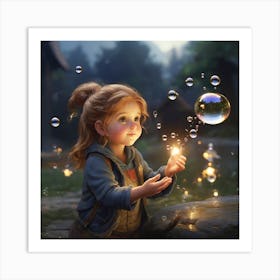 Little Girl With Soap Bubbles Art Print