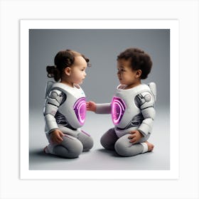 Two Children In Spacesuits Art Print