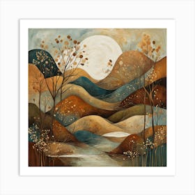 Moonlight In The Mountains, Floral Pattern, Abstract Piece With Organic Shapes And Earthy Colors art print Art Print