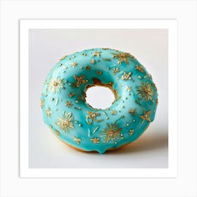 Turquoise Donut Adorned With Gold Floral Patterns Richly Ornate Texture Mimicking Delicate Hand Pa Art Print