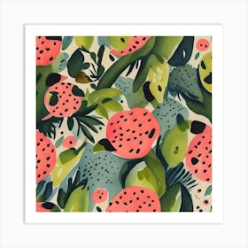 Watercolor Strawberry Pattern Art Print