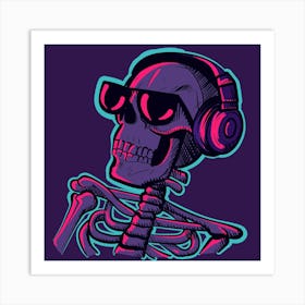 Skeleton With Headphones Art Print