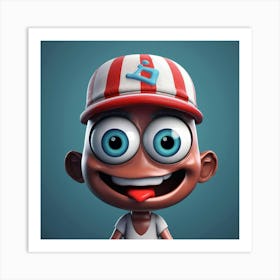 Cartoon Boy In A Baseball Cap Art Print