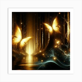 Golden Butterflies In The Forest 3 Art Print