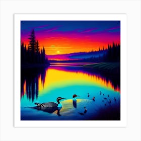 LOON FAMILY OUTING Art Print