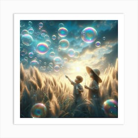 Children Playing With Soap Bubbles Art Print